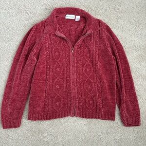 Alfred Dunner Textured Red Zip-Up Sweater